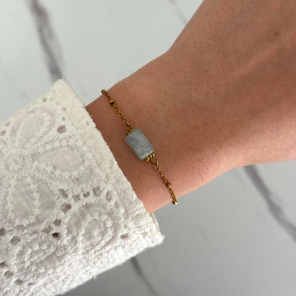 SKU0199 Retro Gold Green‎ Gemstone Minimalist Bracelet Stainless steel +gift bag